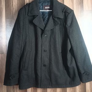 Michael Kors Wool Blend Pea Coat Men's XL Black Quilted Lining Insulated Jacket